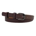 Ceinture fine en cuir marron foncé pour femme avec boucle en métal, idéale pour les jeans. - Café