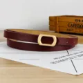 Ceinture fine en cuir bordeaux pour femme, sangle de taille vintage avec boucle rectangulaire. - 105cm / Bordeaux
