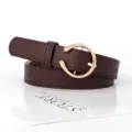 Dunkelbrauner Damen Ledergürtel mit elegantem goldenen runden Metallschnallen Accessoire. - 105cm / Kaffeebraun