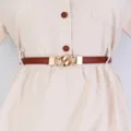 Ceinture fine marron pour femme avec boucle chaîne dorée accessoire de robe élégant - Style 1659 / 1,4 cm de large / Chameau