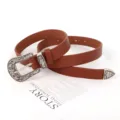 Vintage PU Ledergürtel mit gravierter Metallschnalle für Damen, modisches westliches Accessoire. - 105cm / Camel