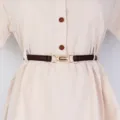 Women thin leather belt stylish dress waist cinching belt metal buckle fashion accessory - Style 1658 / 1.4cm Wide / Coffee