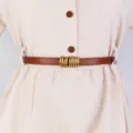Brauner Damen Ledergürtel schmaler Taillengürtel mit Metallring Schnalle für Kleid stilvoll - 90cm / Camel