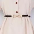 Ceinture fine pour femme élégante marron minimaliste mode coréenne boucle métal accessoire - Café