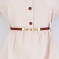 Belle ceinture fine en cuir pour femme avec boucle perle dorée accessoire taille élégant - Style 1661 / 1,4 cm de large / Chameau