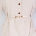 Femme Mode Ceinture Fine Simple Robe Élégante Bande De Taille Boucle Perle Dorée Accessoires - Style 1661 / 1,0 cm de Large / Beige