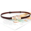 Ceinture fine en cuir pour femme avec boucle T dorée, accessoire de taille marron élégant. - Style 1680 / 1,4 cm de large / Café