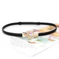 Ceinture fine noire pour femme avec boucle dorée en T, accessoire de mode élégant - Style 1680 / 1,4 cm de large / Noir