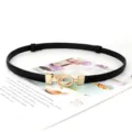 Ceinture fine pour femme élégante en cuir noir avec boucle de ceinture dorée pour robe. - Style 1679 / 1,4 cm de large / Noir