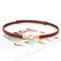Femme mode fin ceinture en cuir marron avec boucle de nœud doré pour robe pantalon - Style 1679 / 1,4 cm de large / Chameau