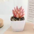 Detailed close-up of a mini flocked artificial succulent plant in a white square pot. - Flocked Style 7