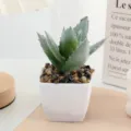 Artificial succulent potted plant mini faux green plant in white square pot for home decor detail - Flocked Style 5