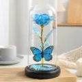 Cupola di vetro rosa blu con luci LED, regalo di fiori artificiali luminosi per casa. - Rosa Farfalla Iridescente - Blu