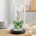 Campana di vetro rosa in foglia iridescente con ornamento farfalla luce notturna. - Rosa Farfalla Iridescente - Bianco