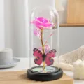 Cupola in vetro rosa LED con farfalla luce notturna romantica regalo decorazione tavola casa. - Rosa Farfalla Iridescente - Rosa