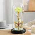 Rosa in foglia d'oro sotto cupola di vetro con luci LED regalo romantico per la festa. - Rosa Farfalla Iridescente - Giallo