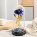 Rosa eterna in foglia d'oro blu con cupola di vetro, luci LED, regalo decorativo romantico. - Rosa Palla Foglia d'Oro - Blu