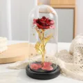 Rosa artificiale in foglia d'oro in cupola di vetro con luci LED, regalo romantico rosso. - Rosa Palla Foglia d'Oro - Rosso