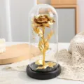 Fiore artificiale di rosa in foglia d'oro in cupola di vetro con led regalo decorazione scrivania - Rosa Palla Foglia d'Oro - Oro