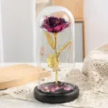 Rosa in foglia d'oro artificiale in cupola di vetro con luci LED per regali decorazione - Rosa Palla Foglia d'Oro - Viola