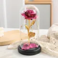 Rosa stabilizzata in foglia d'oro sotto cupola di vetro con luci LED decorazione regalo. - Rosa Palla Foglia d'Oro - Rosa