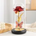 Rosa in foglia d'oro LED in cupola di vetro con farfalla, romantico regalo decorativo. - Rosa Farfalla Foglia d'Oro - Rosso