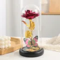 Rosa in foglia d'oro cupola di vetro ornamento luminoso decorazione scrivania regalo. - Rosa Farfalla Foglia d'Oro - Rosa