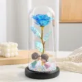 Rosa in foglia blu cupola vetro LED luminosa regalo romantico coppia decoro da tavola - Coppia Iridescente - Blu