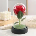 Rosa Cupola Vetro LED Fiore Artificiale Luminoso Regalo Decorazione Tavolo Casa - Paralume Perla Piccola - Rosso