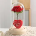 Bellissima cupola di rosa in vetro LED romantica fiore conservato regalo base di legno - Paralume Rosa Cuore - Rosso