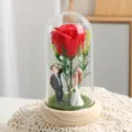 Rosa eterna sotto cupola di vetro LED con statuetta di coppia regalo romantico casa - Coppia Fiore di Sapone