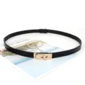 Schwarzer schmaler Ledergürtel für Damen mit elegantem Gold-Schloss, schickes Kleidungsaccessoire - 95cm / Schwarz mit Goldener Schnalle