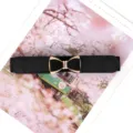 Schwarzer elastischer Taillengürtel mit Schleifen-Schnalle für elegante Kleider und Mäntel. - Schwarz (Kleine Schleife)