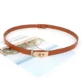 Schlanker brauner Damen Ledergürtel mit edler goldener Schlosschnalle für Kleider. - 95cm / Goldene Schnalle Kamel