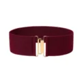 Burgundy wide elastic waist belt featuring a polished gold interlocking hook buckle for dress. - 75cm / Burgundy