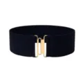 Women elastic wide belt navy blue waist cinch with gold buckle fashion dress accessory - 75cm / Navy Blue