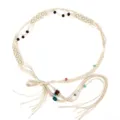 Μπεζ πλεκτή γυναικεία ζώνη μέσης σε boho στιλ με ξύλινες χάντρες, καλοκαιρινό αξεσουάρ. - Πλεξούδα Beige