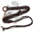 Boho πletμένη ζώνη σκούρο καφέ με ξύλινο κρίκο και χάντρες καλοκαιρινό γυναικείο αξεσουάρ. - Στρογγυλή Αγκράφα Τέσσερις Χάντρες Καφέ