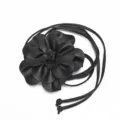 Black PU leather big flower waist belt bohemian dress decorative strap long tie cord new - Black
