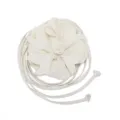 White PU leather flower waist belt for boho dress decorative strap with long tie cord - White