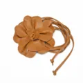Brown PU leather flower waist belt, bohemian long strap decorative cord for women dresses. - Light Camel