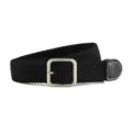 Classic black elastic woven belt with metal square buckle for casual daily wear and pants styling. - Length 107 Width 3.3 / Black