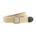 Beige braided elastic belt with square metal buckle and leather tip for casual wear. - Length 107 Width 3.3 / Beige
