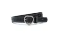 Black leather belt with heart buckle and cutouts, stylish accessory for jeans and dresses. - 110 * 2.3cm / Black