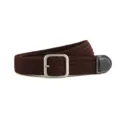 Brown Elastic Woven Belt with Metal Buckle and Leather Tip Casual Unisex Vintage Trouser Belt - Length 107 Width 3.3 / Coffee