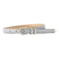 Grey women thin belt with silver buckle, elegant minimalist leather strap for daily wear. - Gray