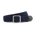 Navy blue elastic woven belt with silver square buckle, casual stretch braided waistband. - Length 107 Width 3.3 / Navy Blue