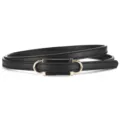 Women slim black PU leather belt with gold metal buckle, stylish versatile waist accessory. - Length 105 Width 1cm / Black