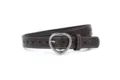 Bruine lederen riem voor dames en meisjes met hartjesuitsnijding en zilveren hartgesp. - 110*2.3cm / koffiekleur