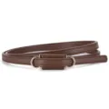 Women's thin PU leather brown belt, elegant gold metal buckle waist accessory for dresses. - Length 105 Width 1cm / Coffee